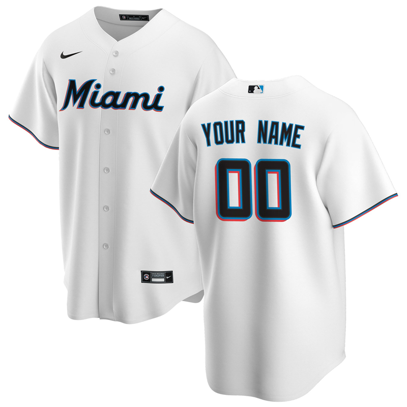 2020 MLB Men Miami Marlins Nike White Home 2020 Replica Custom Jersey 1->miami marlins->MLB Jersey